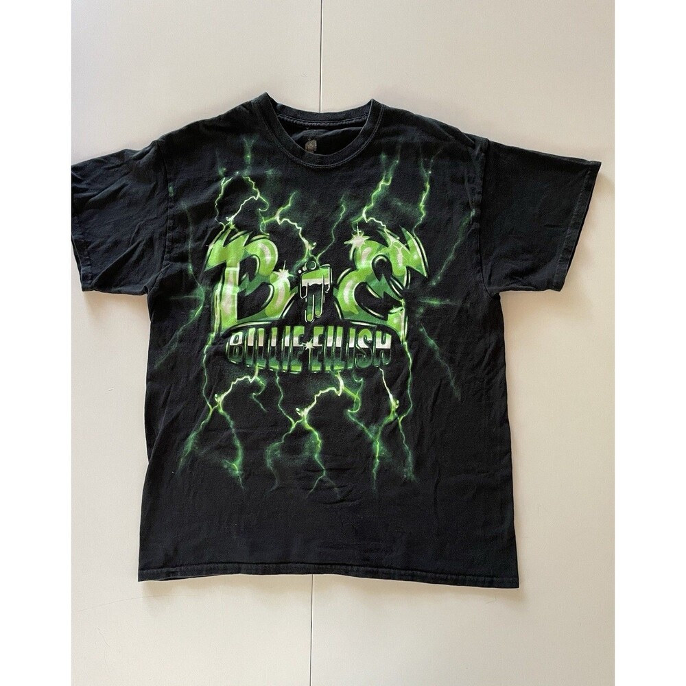 Large Billie Eilish Green Lightening Graffiti Cotton T-Shirt